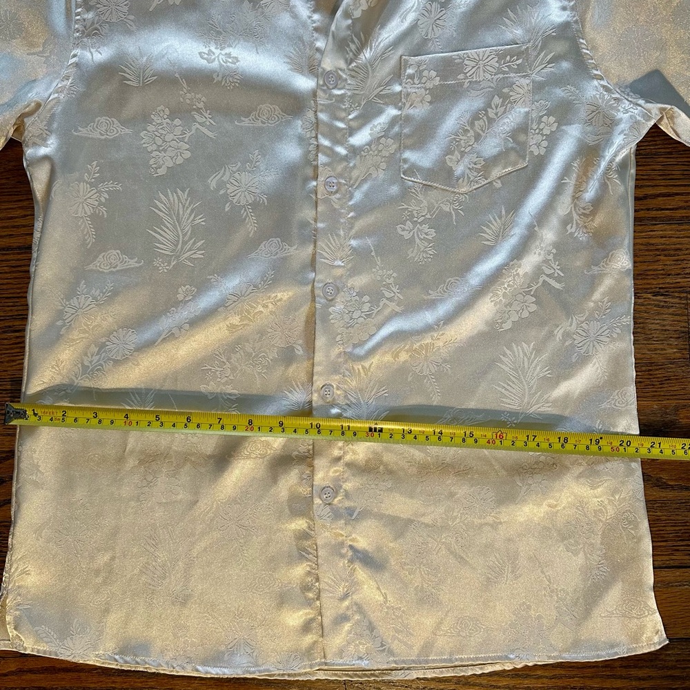 Satin Shirt Floral Button Down Men’s Small Cream Jacquard Wedding Party COOFANDY - Picture 8 of 8